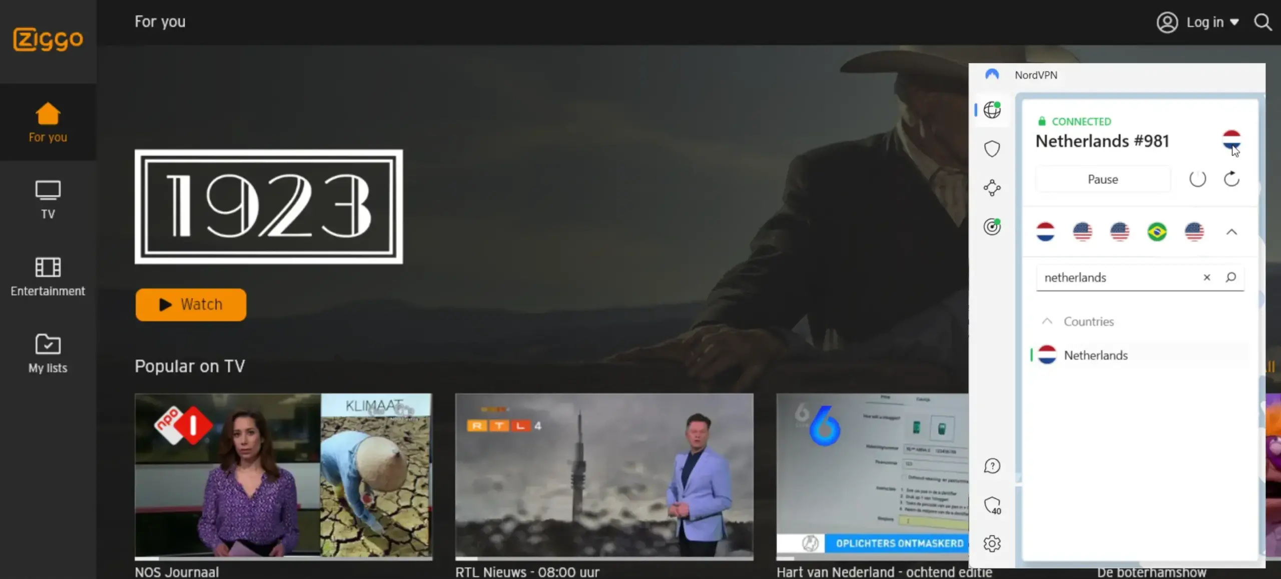 I could watch Ziggo GO in the USA with NordVPN