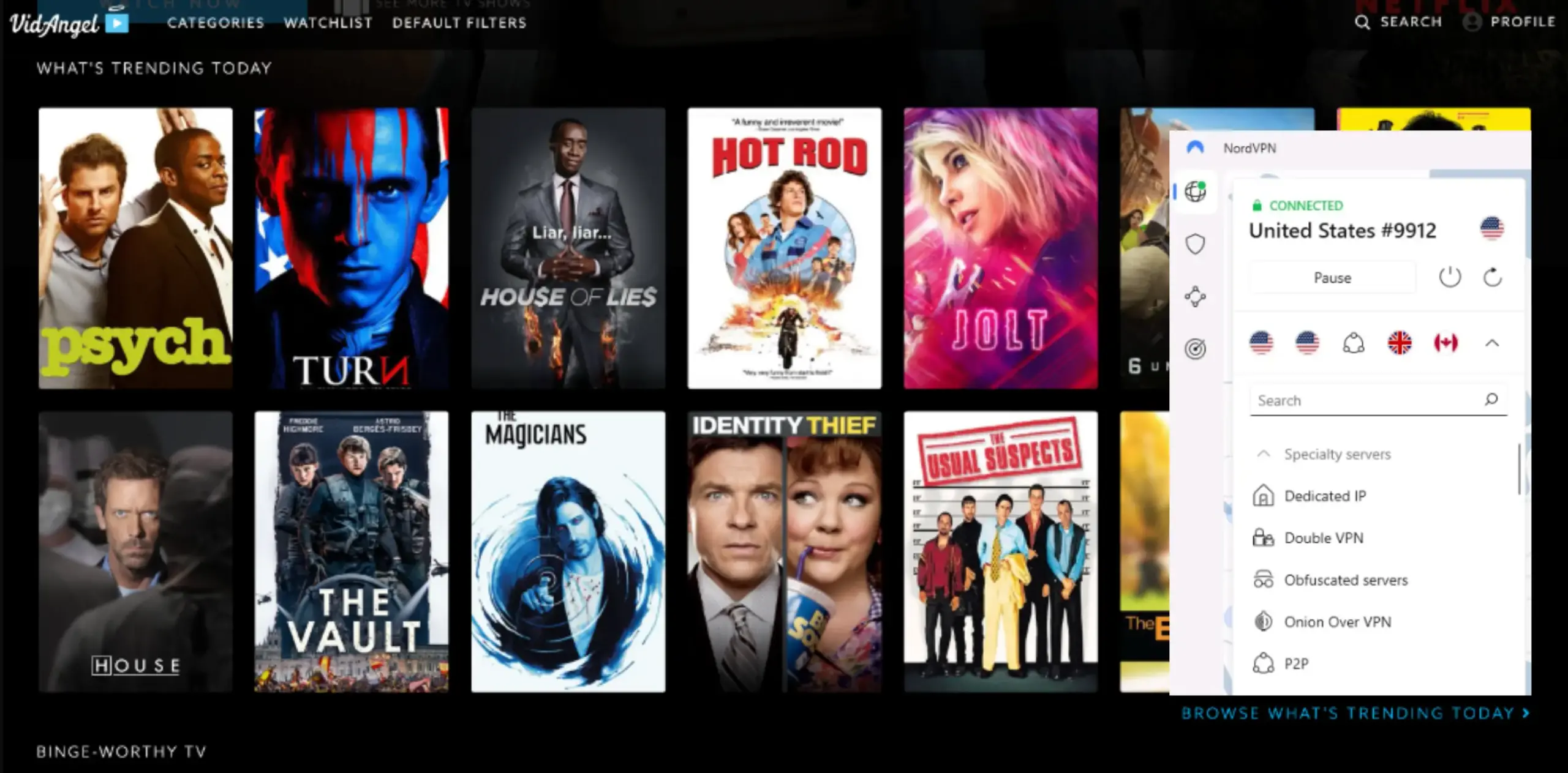 I could watch VidAngel outside the USA with NordVPN