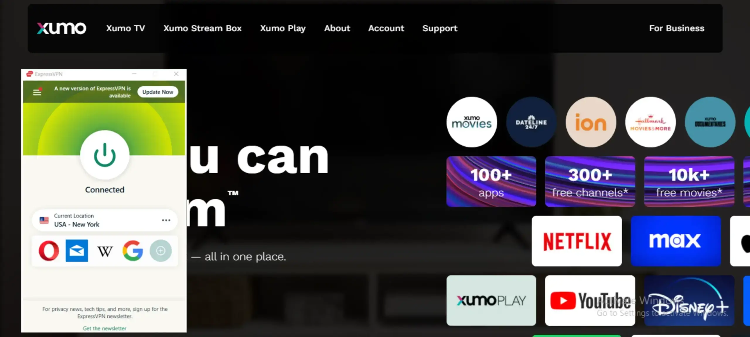 I could watch Xumo outside the USA with ExpressVPN