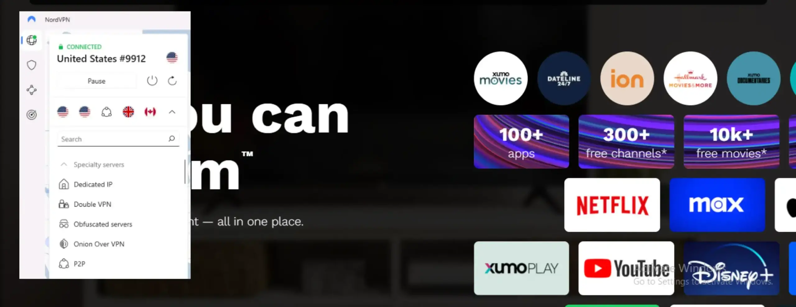 I could watch Xumo outside the USA with NordVPN