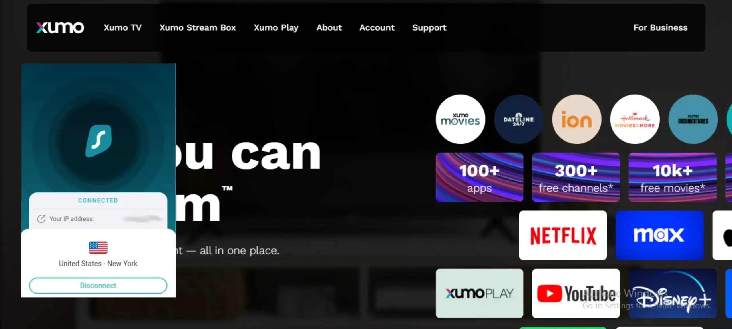 I could watch Xumo outside the USA with SurfShark