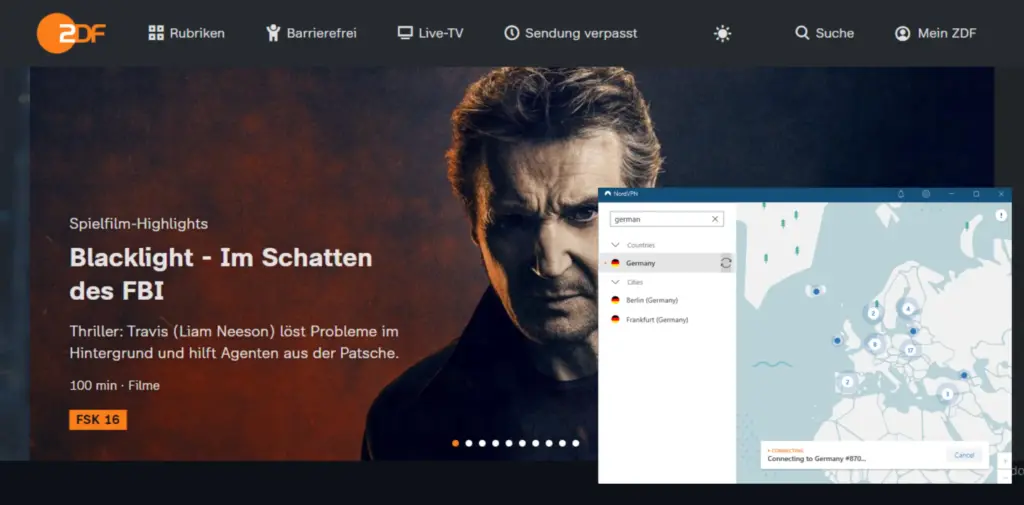 Now I could watch ZDF in the USA with NordVPN