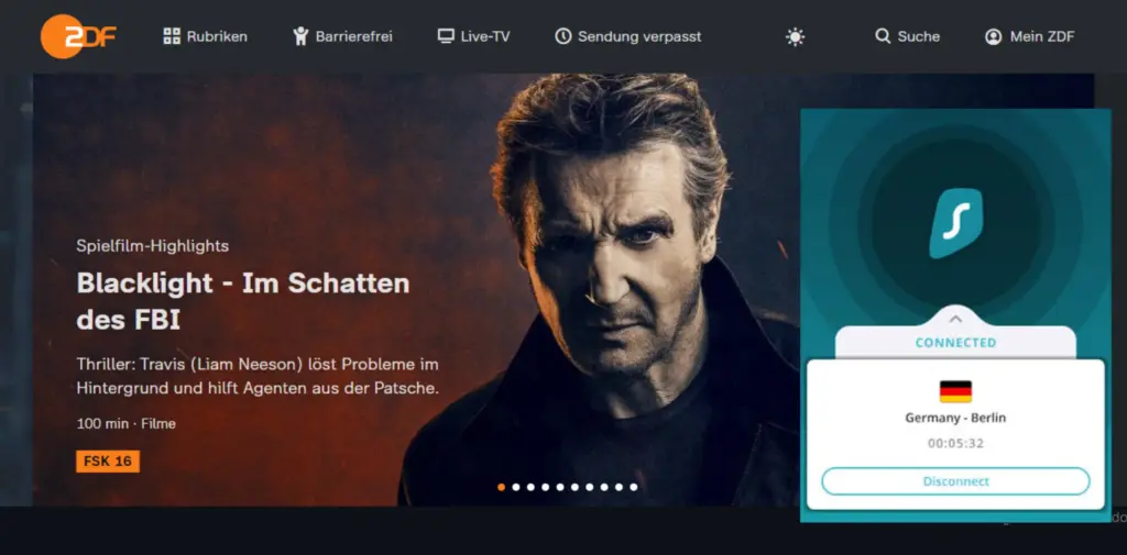 Now I could watch ZDF in the USA with SurfShark